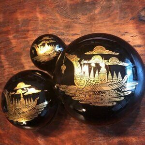 Black Lacquer Asian Round Nesting Boxes 4,3 and 2 inch